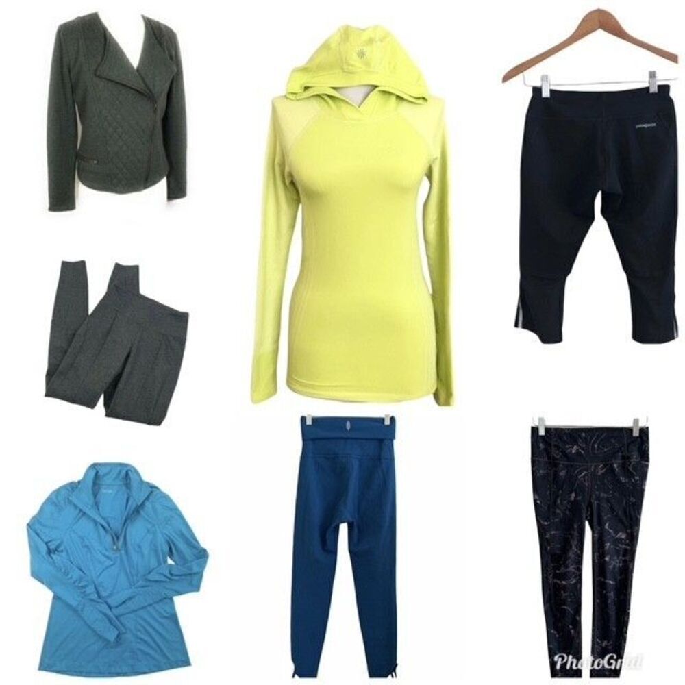 Bundle Athleta Patagonia Zella Free People 7 PC Gym Leggings Jacket Pullover Run